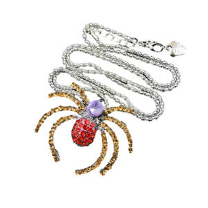Betsey Johnson Gold Red Rhinestone Spider Necklace Brooch